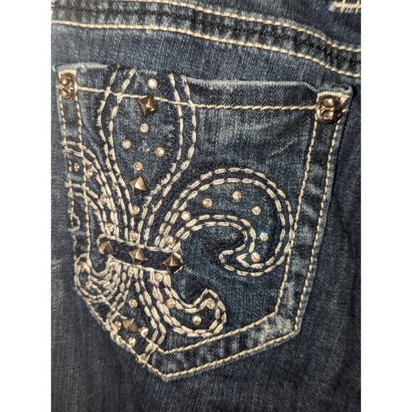 Miss Me Jeans Womens 28 Blue Bootcut Mid Rise Embroidered Denim JP5010B - Picture 7 of 16